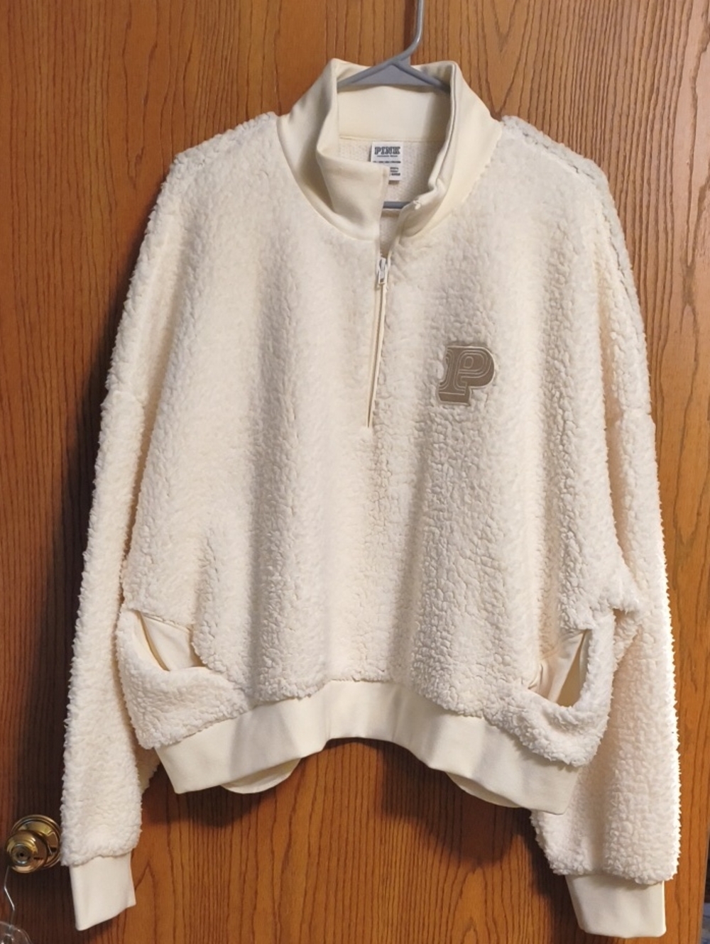 PINK Victoria's Secret Cream Sherpa Half-Zip Pullover
